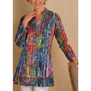 Soft Surroundings Mosaic Tunic Womens XL Multicolor Colorful Artsy Art To Wear